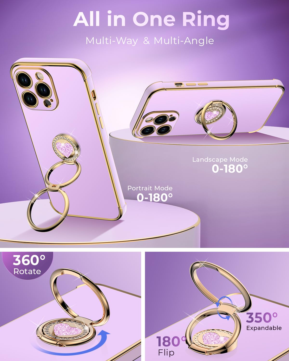 XYZ for iPhone 14 Pro Case with Stand, Phone Case with Double Ring